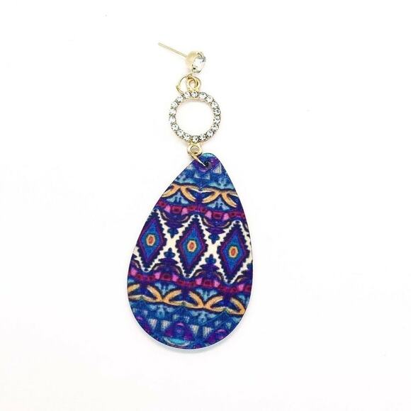 Gold-Tone Rhinestone Painted Wood Dangle Earrings - Picture 2 of 5